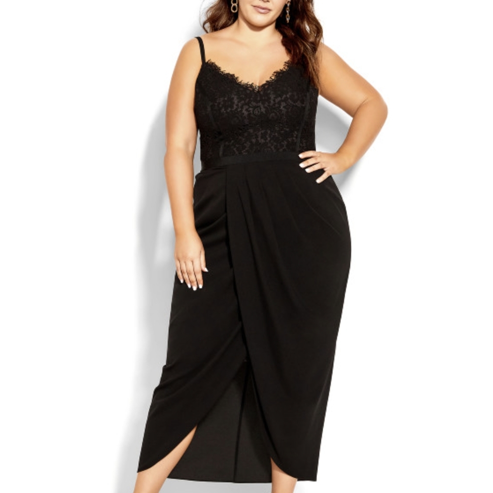 City Chic Black Lace Touch Dress NWT